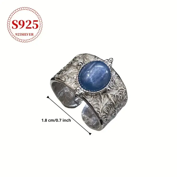 925 Grass Pattern Wide Face Ring - Image 2