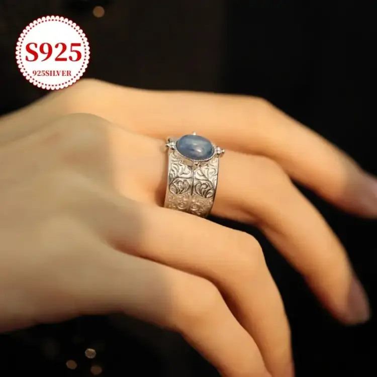925 Grass Pattern Wide Face Ring - Image 3