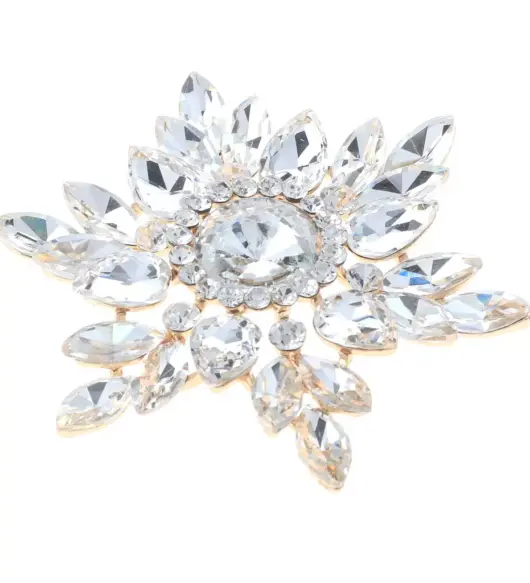 Gold Tone Metal Crystal Flower Brooch – P1467-GCL