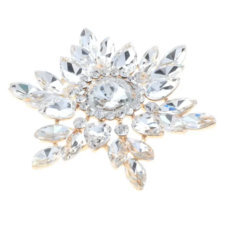 Gold Tone Metal Crystal Flower Brooch – P1467-GCL