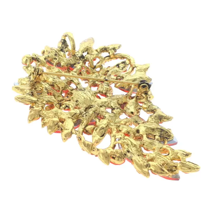 Gold Tone Crystal Rhinestone Flower Brooch – P1246-ORG - Image 2