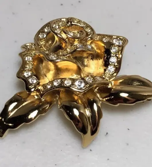 Vintage Avon 1996 Gold Tone Passion Rose Brooch with Rhinestones