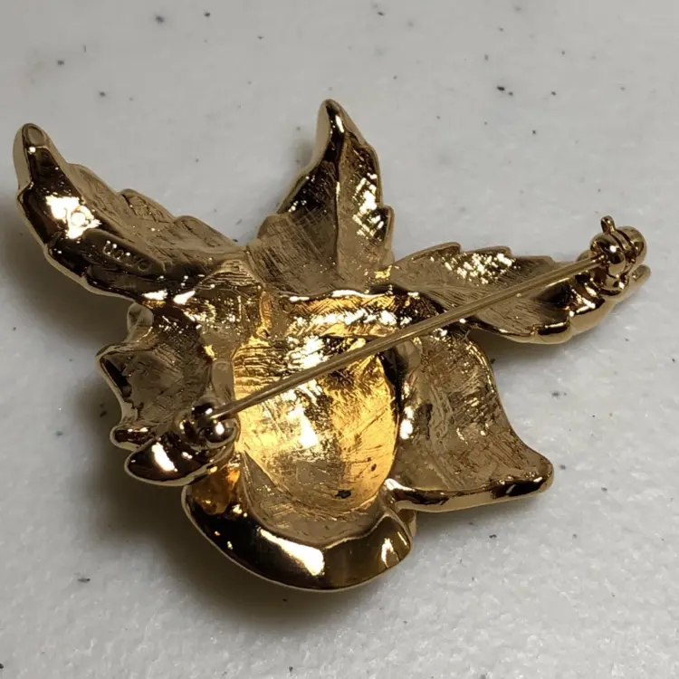 Vintage Avon 1996 Gold Tone Passion Rose Brooch with Rhinestones - Image 3