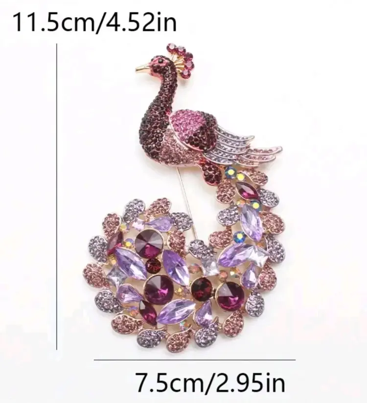 Large Purple Peacock Rhinestone Brooch – 5.5" Statement Pin - Image 2