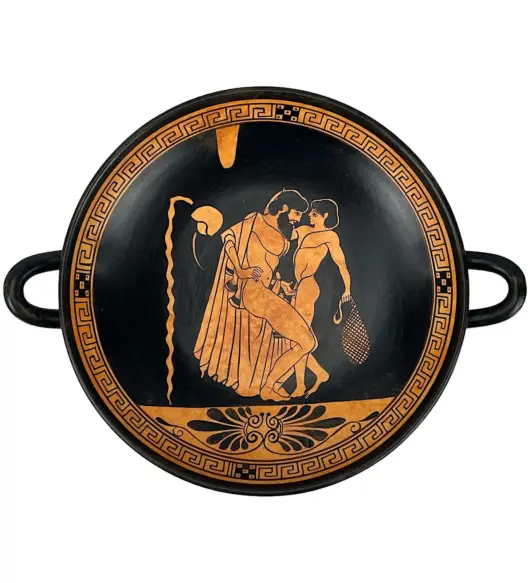 Hand-Painted Greek Kylix Reproduction – Man & Youth Theme | Ceramic Plate