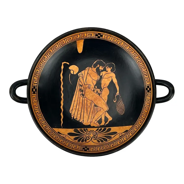Hand-Painted Greek Kylix Reproduction – Man & Youth Theme | Ceramic Plate
