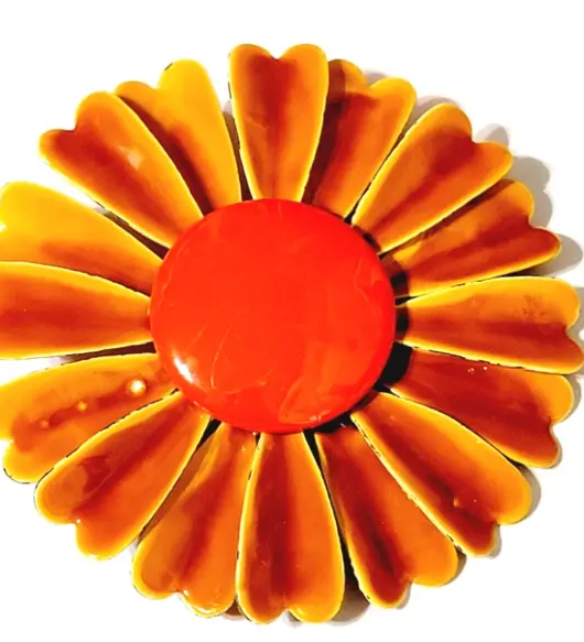 Vintage Layered Enamel Flower Brooch – Orange & Brown Floral Pin (fb1)