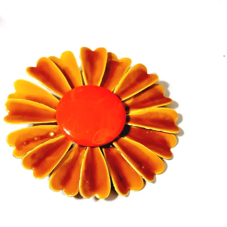 Vintage Layered Enamel Flower Brooch – Orange & Brown Floral Pin (fb1) - Image 3