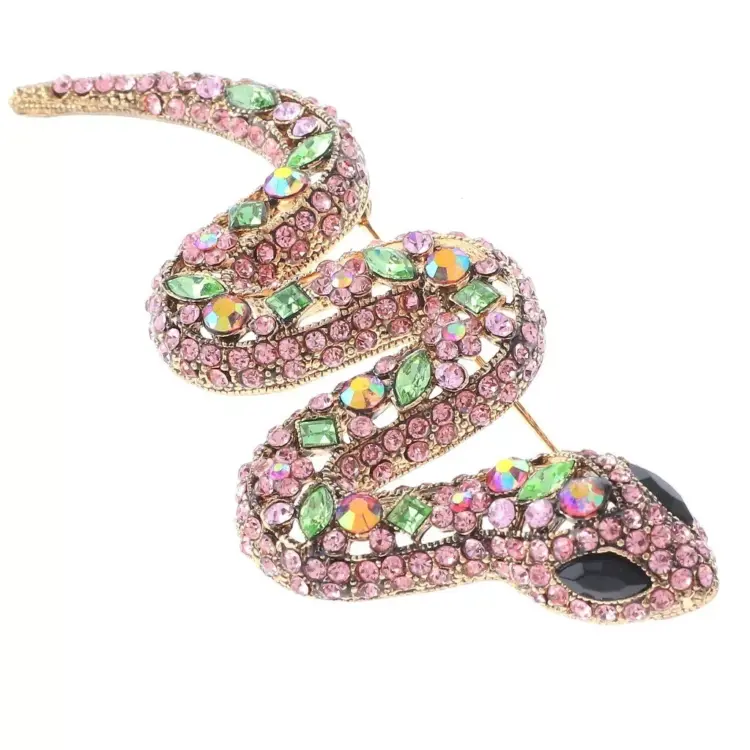 Antique Gold Tone Large Crystal Snake Brooch – P1395-PKGN by neXxtten