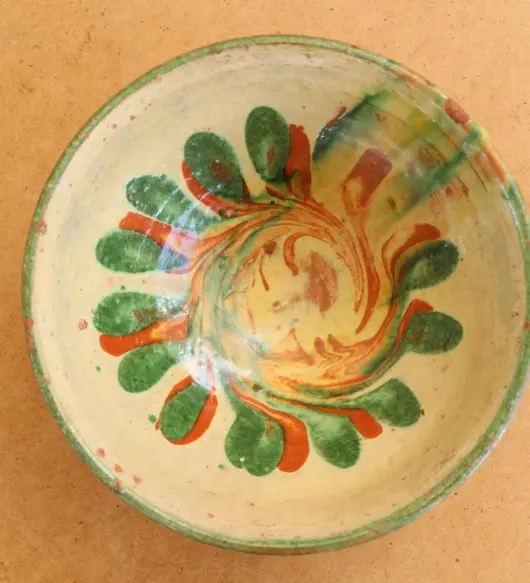 Vintage Primitive Redware Pottery Bowl – Early 1930s Eastern European Kitchenware