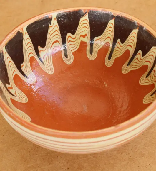 Vintage Primitive Redware Clay Bowl – Handcrafted, c.1930s