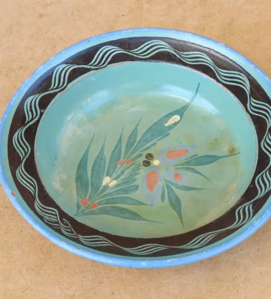 Old Antique Primitive Redware Clay Bowl / Cup – Handcrafted & Marked, 1930s