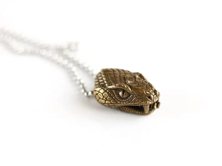 EDC Solid Retro Brass Snake Head Bead Pendant - Image 3