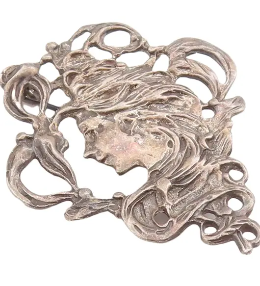 Vintage 925 Sterling Silver Brooch – Girl Face with Flowing Hair