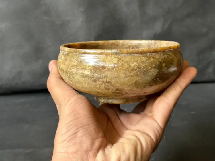 19th Century Primitive Stone Kitchen/Serving Bowl – Handmade Vintage - Image 3