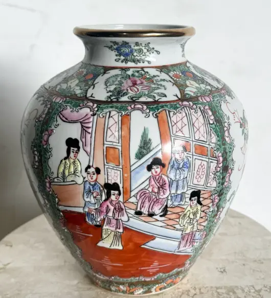 Vintage Hand-Painted Porcelain Vase – 9" Floral Art Decor