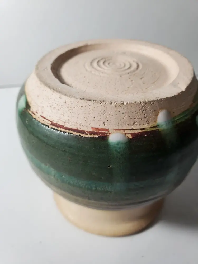 Studio Art Pottery Vase – Signed DK – Green Drip Glaze – Matte & Glossy Finish - Image 2