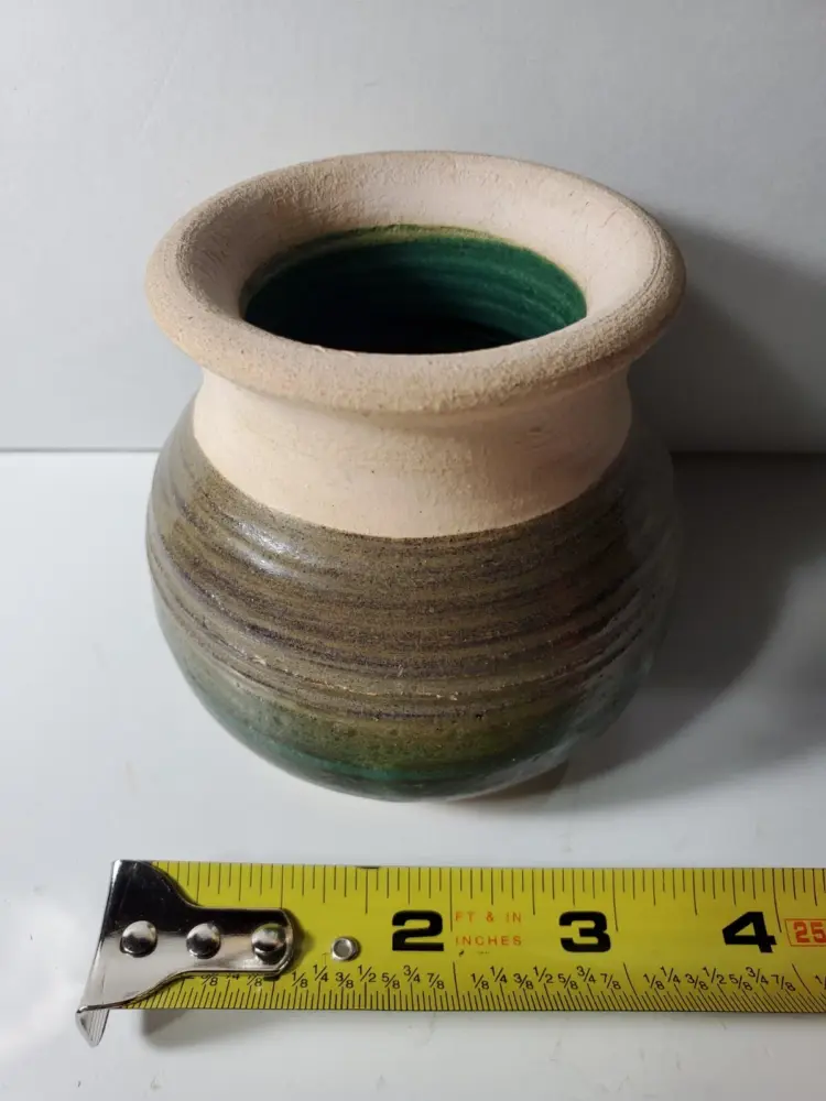 Studio Art Pottery Vase – Signed DK – Green Drip Glaze – Matte & Glossy Finish - Image 3