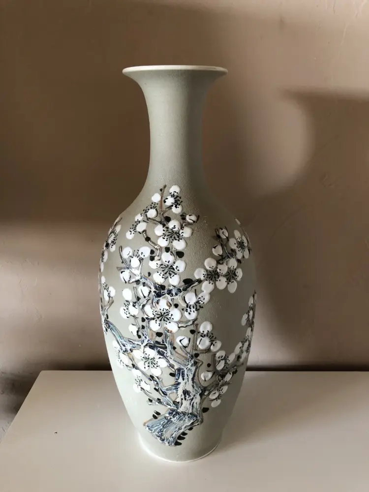 Vintage Asian Hand-Painted Porcelain Pottery Vase