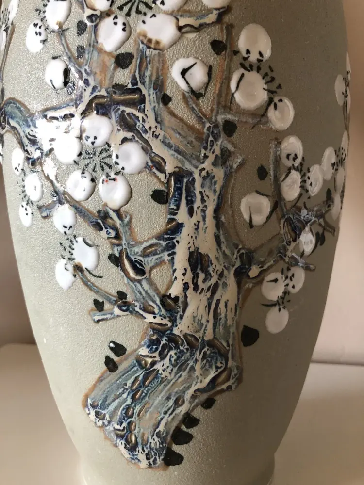 Vintage Asian Hand-Painted Porcelain Pottery Vase - Image 3