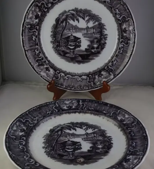 Pair of Podmore Walker Antique Transferware "Washington Vase" 10" Plates – c. 1800s