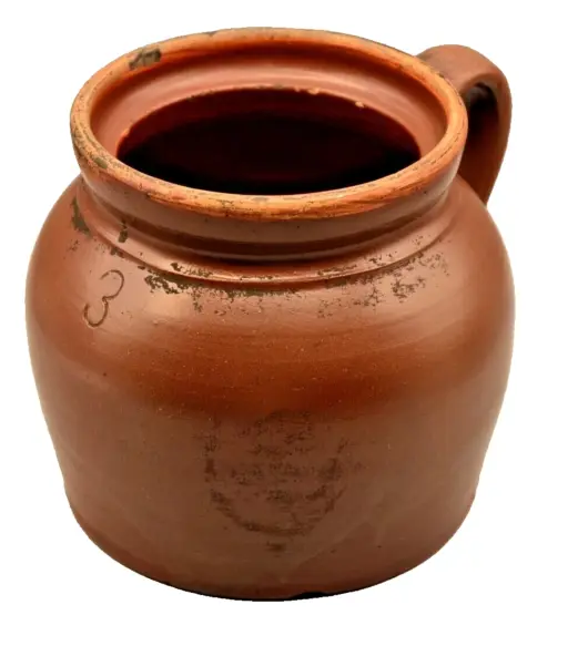 Antique Signed Glazed Stoneware Pottery Pitcher Jug – 3 Quart, 1800s
