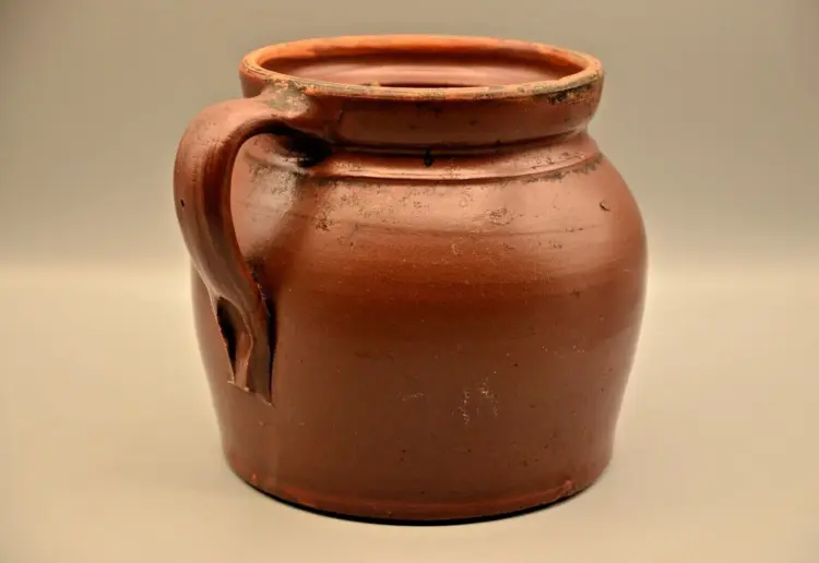 Antique Signed Glazed Stoneware Pottery Pitcher Jug – 3 Quart, 1800s - Image 3