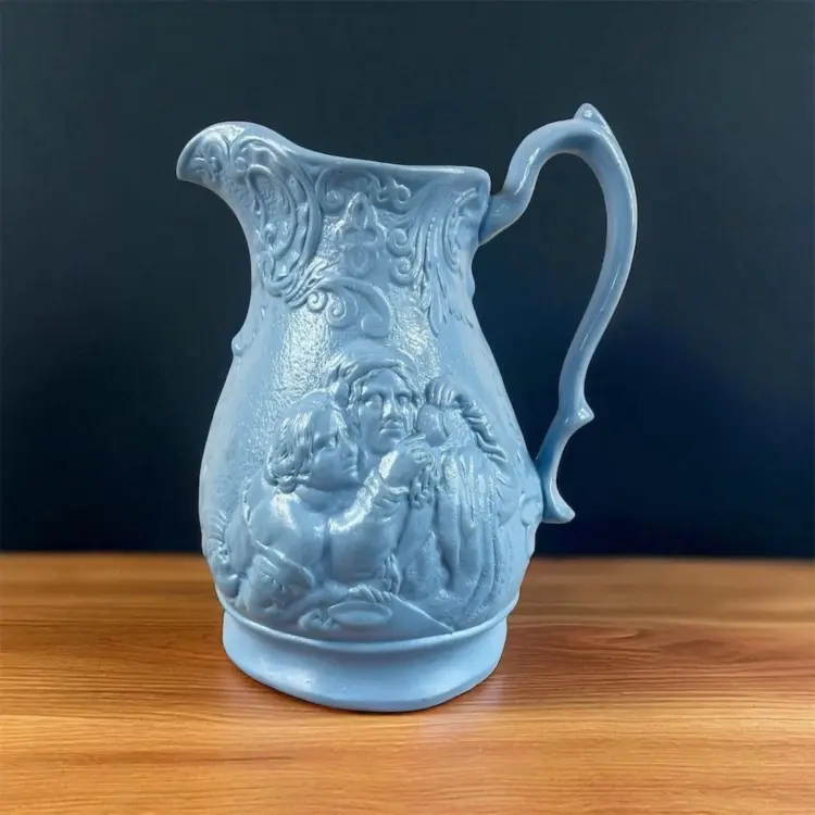 Antique Worthington & Green Blue Salt-Glazed Stoneware Pitcher – Circa 1850s