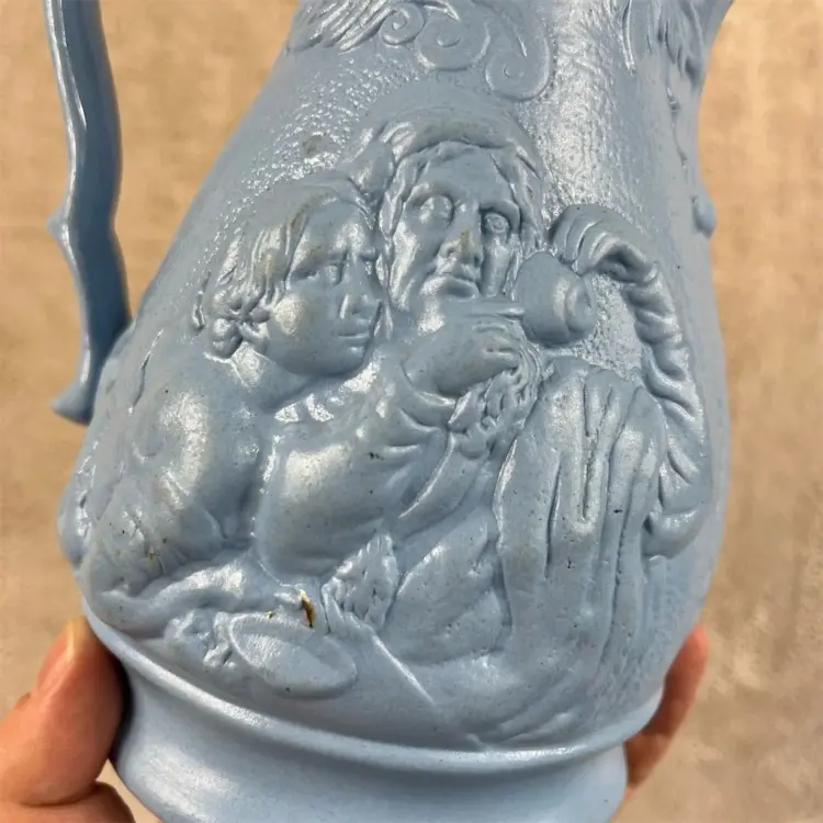 Antique Worthington & Green Blue Salt-Glazed Stoneware Pitcher – Circa 1850s - Image 3