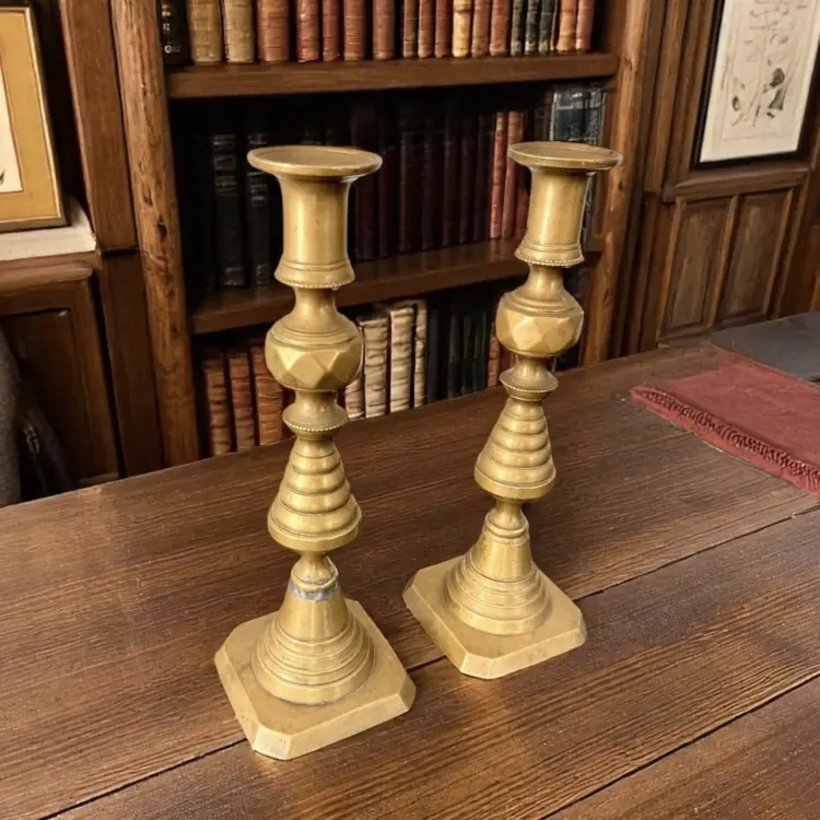 Antique 1820s Georgian Brass Beehive Push-Up Candlestick – Marked RD223580