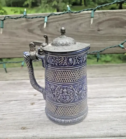 18th Century Westerwald Salt Glaze Stoneware Jug with Pewter Lid – Marked “J R”