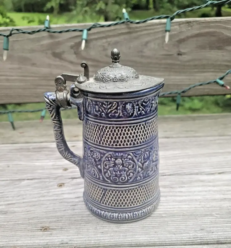 18th Century Westerwald Salt Glaze Stoneware Jug with Pewter Lid – Marked “J R”