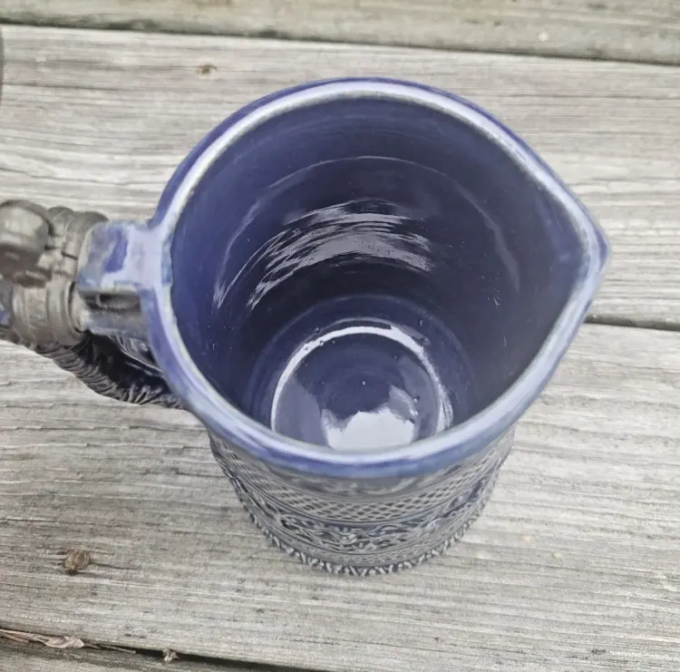 18th Century Westerwald Salt Glaze Stoneware Jug with Pewter Lid – Marked “J R” - Image 3