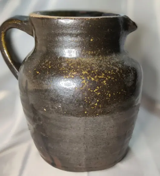 Antique 7.5" Dark Brown Glazed Stoneware Pitcher – Primitive, Unmarked