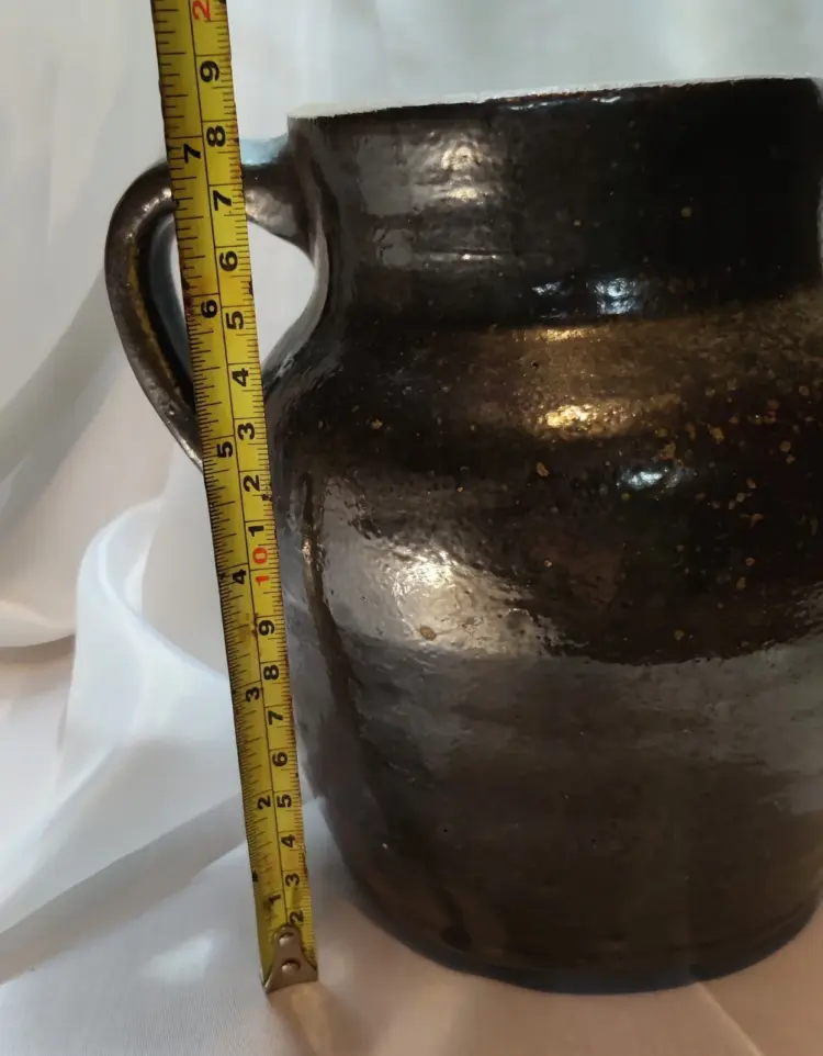 Antique 7.5" Dark Brown Glazed Stoneware Pitcher – Primitive, Unmarked - Image 3