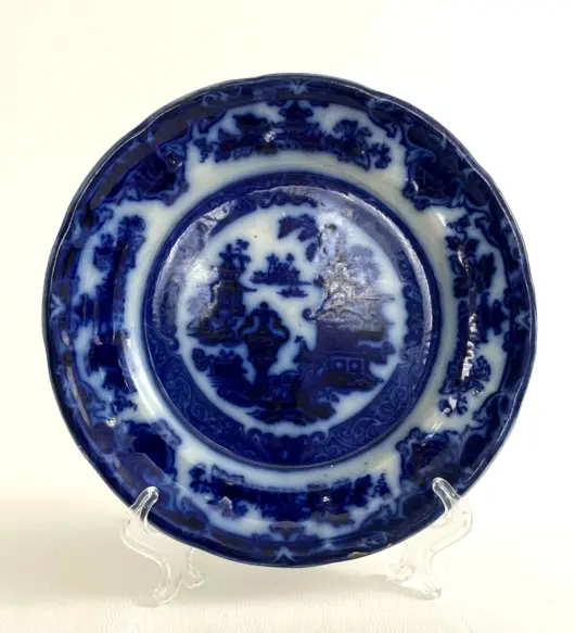 Antique P. W. & Co. Podmore, Walker Flow Blue Earthenware Plate – Temple Pattern c.1834–1853