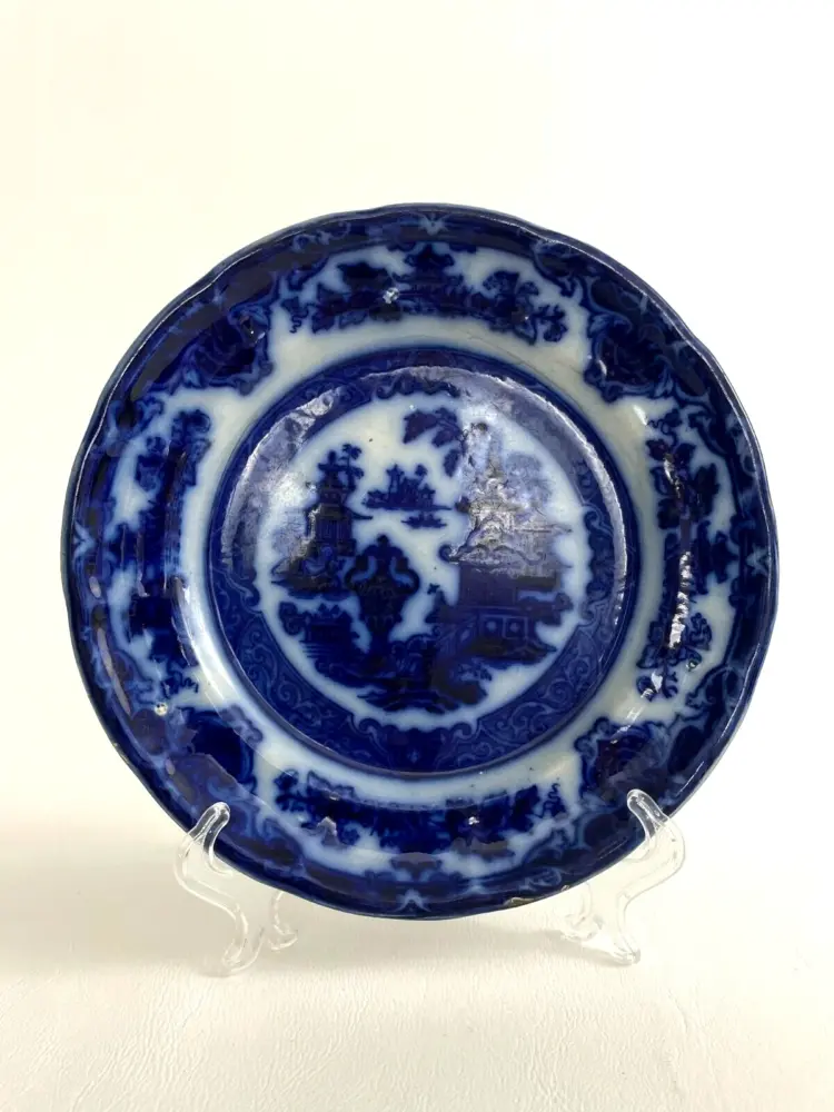 Antique P. W. & Co. Podmore, Walker Flow Blue Earthenware Plate – Temple Pattern c.1834–1853