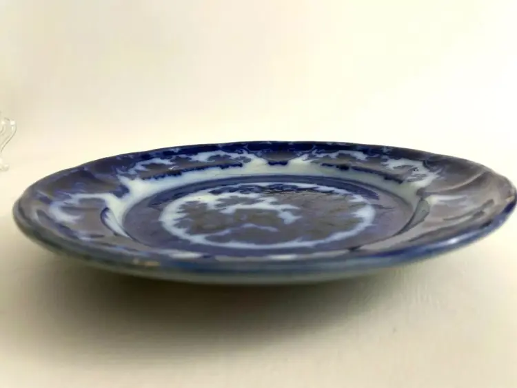 Antique P. W. & Co. Podmore, Walker Flow Blue Earthenware Plate – Temple Pattern c.1834–1853 - Image 3
