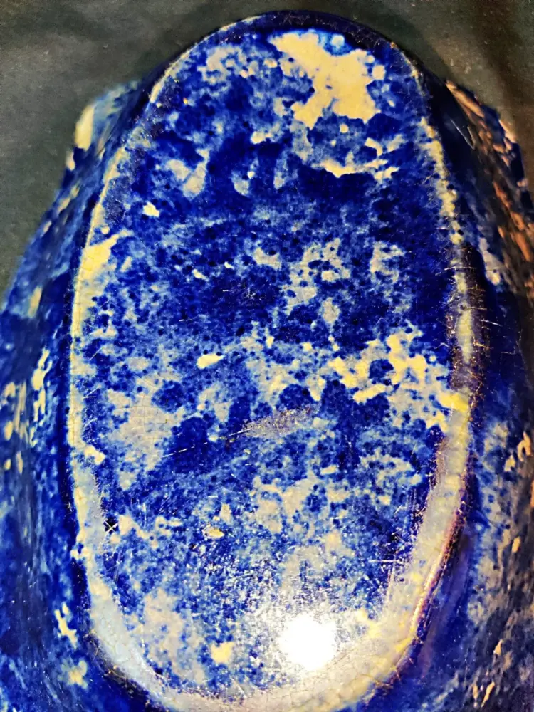 Antique 19th Century Blue & White Spongeware Spatterware Stoneware Serving Bowl - Image 2