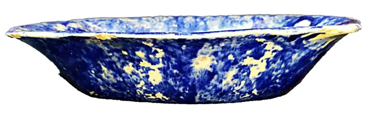 Antique 19th Century Blue & White Spongeware Spatterware Stoneware Serving Bowl - Image 3