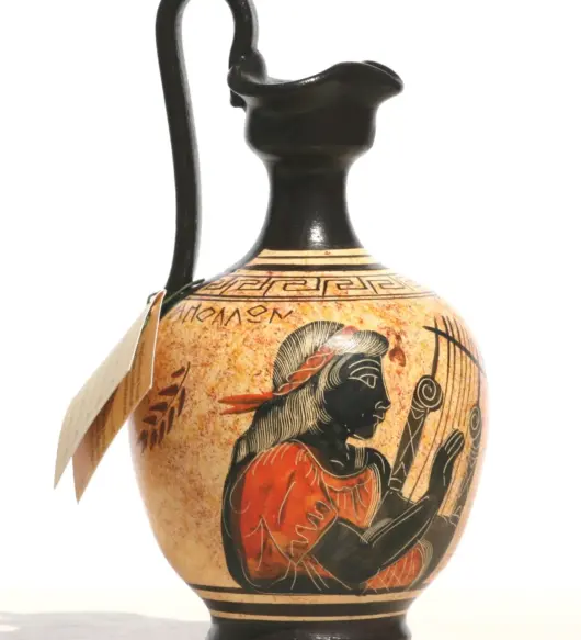 Greek Black-Figure Ceramic Vase – Hand Painted Apollo Design – 6.7" – Handmade Pottery