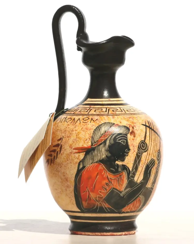 Greek Black-Figure Ceramic Vase – Hand Painted Apollo Design – 6.7" – Handmade Pottery