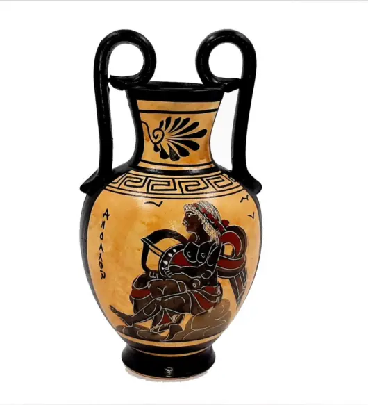Greek Black-Figure Amphora Vase – 16cm – Hand Painted God Apollo Scene – IFIGENEIA CERAMICS