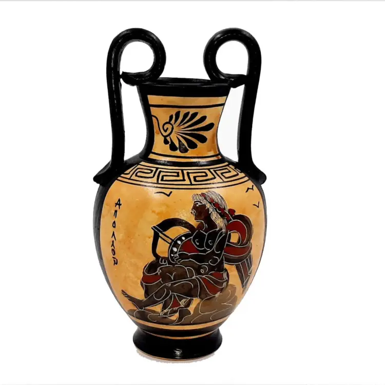 Greek Black-Figure Amphora Vase – 16cm – Hand Painted God Apollo Scene – IFIGENEIA CERAMICS