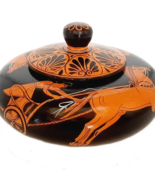 Greek Red-Figure Pyxis Box (14cm) – Hand Painted Chariot Race Scene –  CERAMICS