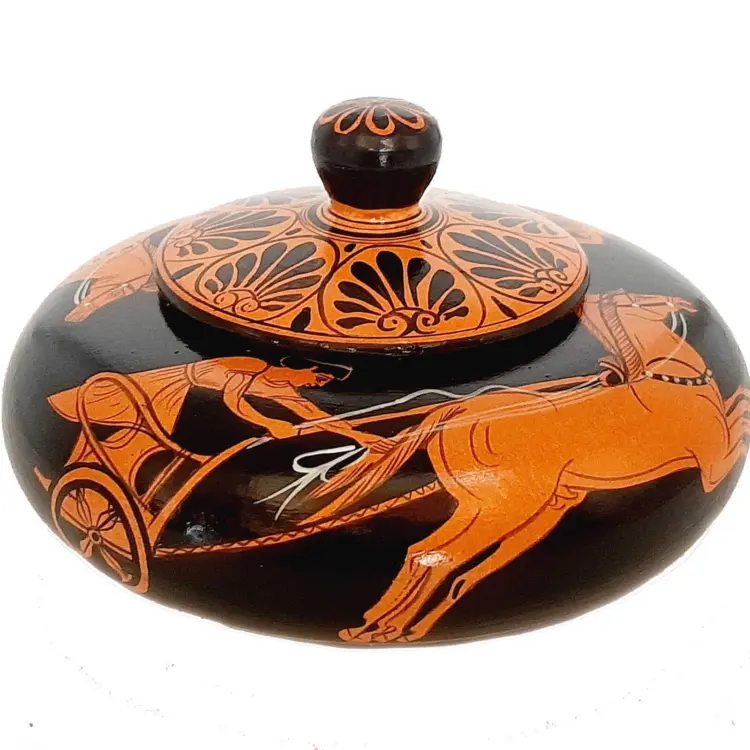 Greek Red-Figure Pyxis Box (14cm) – Hand Painted Chariot Race Scene –  CERAMICS