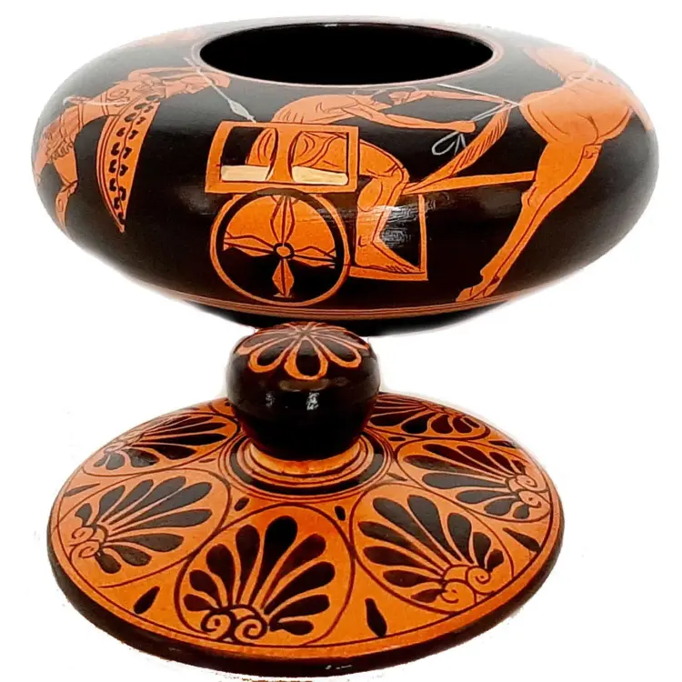 Greek Red-Figure Pyxis Box (14cm) – Hand Painted Chariot Race Scene –  CERAMICS - Image 2