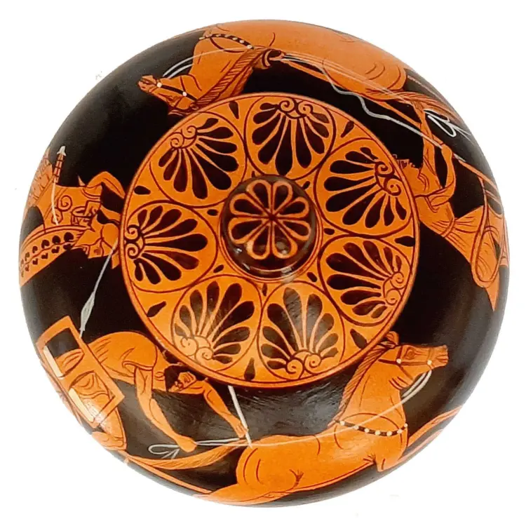 Greek Red-Figure Pyxis Box (14cm) – Hand Painted Chariot Race Scene –  CERAMICS - Image 3