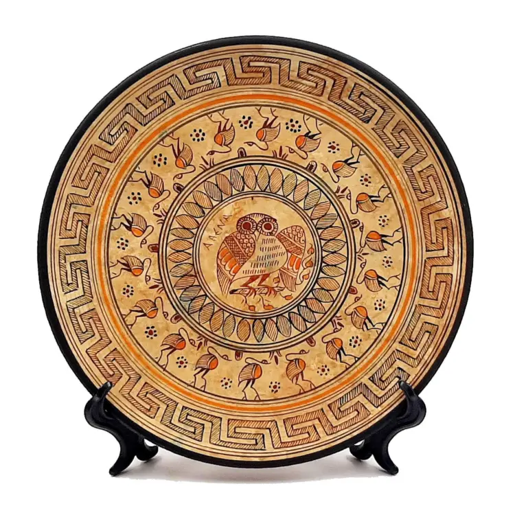 24cm Ancient Greek Geometric Plate – Hand Painted Owl & Shipwreck Scene –  CERAMICS
