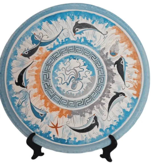 24cm Ancient Greek Ceramic Plate – Minoan Sea Life Design – Hand Painted by IFIGENEIA CERAMICS